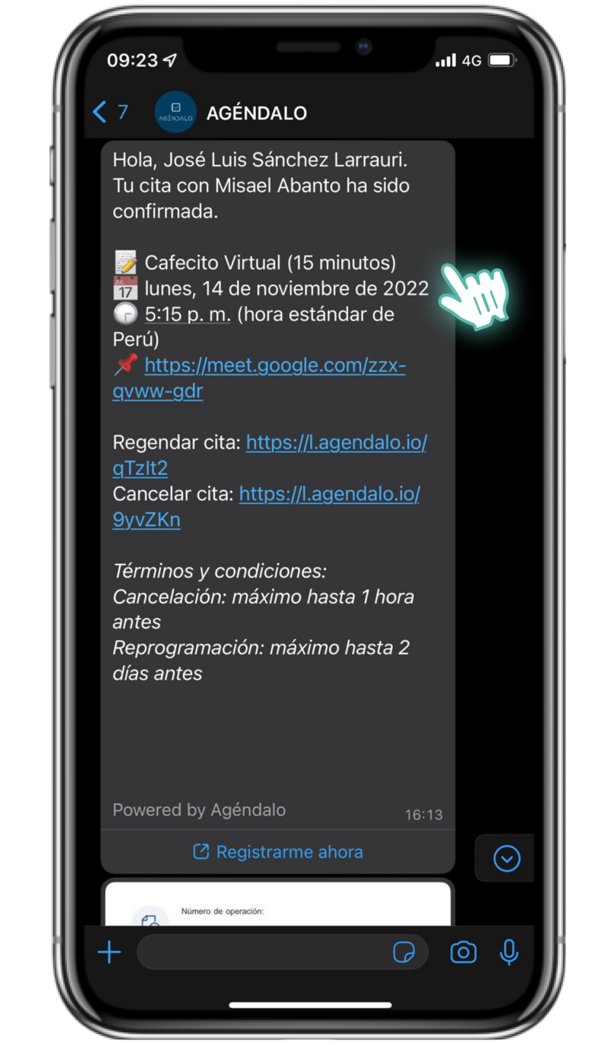 Tus clientes reciben automáticamente la confirmación de la reunión